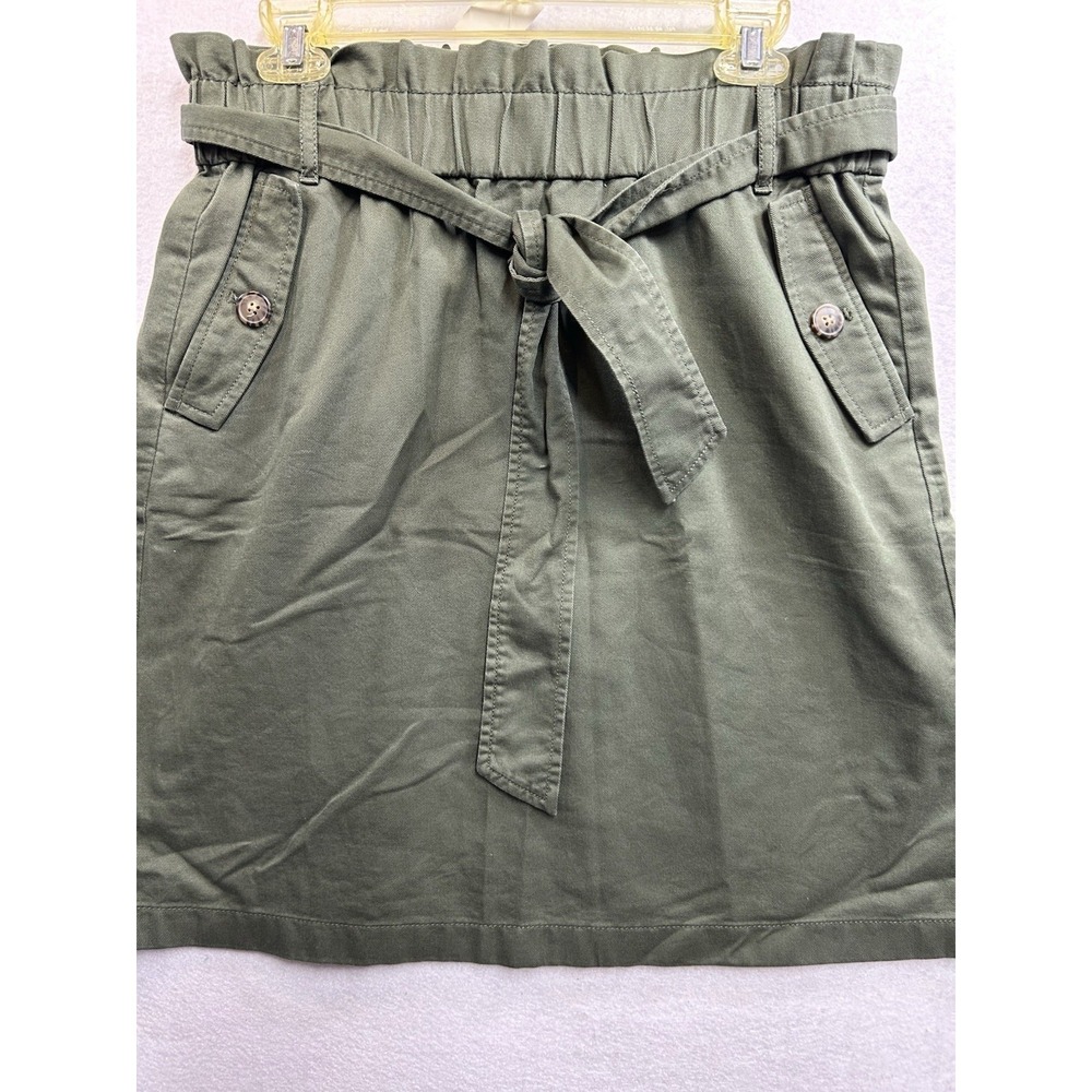 LOFT Women's Green Cotton Twill A-Line Mini Skirt 8T Tall Pockets Tie Waist NWT